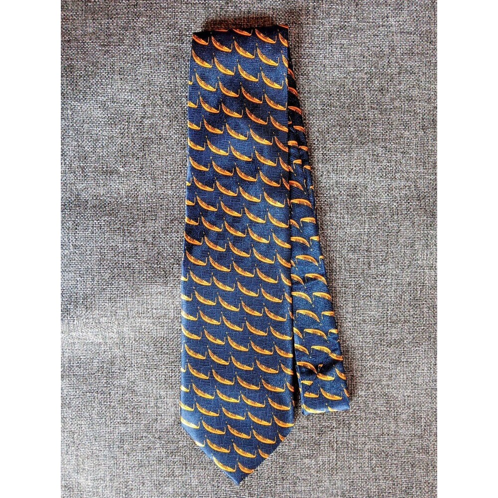 Tie 70s 80s 90s Y2K Mens Venezia Silk Blue Gold Football 4 Wide 58 Long